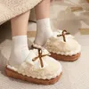 Slippers Women's Sexy Cute Home Platform Shoes 2024 Winter Elegant Warm Furry Bow Causal House Bedroom Slides Flip Flops