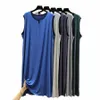 Pijamas de cor sólida Men Tops Sleevel Plus Nightshirt LG Verão para Cott Tamanho Pijama Modal Mid Loose Thin 81cf #