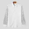 Men's Casual Shirts INCERUN Men Shirt Mesh Patchwork Sequins Shiny Lapel Long Sleeve Clothing Streetwear 2024 Party Fashion Camisas S-5XL