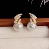Stud Earrings Vintage Crystal Zircon Pearl For Women Exquisite Elegant Arc Temperament Wedding Jewelry Premium Gift