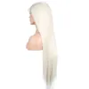 Cos anime peruca cor médio longo cabelo reto branco fibra química fibra de alta temperatura europeu estilo americano fábrica cabelo densidade13x4 laço frontal peruca sem cola
