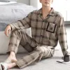 2024 Frühling Herbst Streifen Cott Pyjamas Casual Plaid Pyjama Männer LG Sleeve Nachtwäsche Atmungsaktive Komfortable Housewear Anzug 3XL U2Uq #