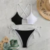 Kobiety z tyłu stroju kąpielowego bikini seksowny koronkowy zestaw dla kobiet push up letniego plażowego kontrast kolor stanik stanik brazylijski