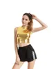 Women's Tanks Camis Womens crop top shiny material sleeveless sports vest gold silver shiny colors green red 24326
