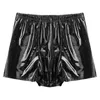 Mens Wetlook Patent Leather Board Shorts Bulge Pouch Boxer Border Pool Party Latex Shorts Nightclub Clubwear Skinny Short Pants U3CU#