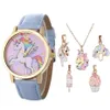 Watch Physical shootingfashion 6pcs cartoon children's Unicorn dial belt quartz Necklace optional combination set233d