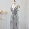 Sier Sharon Gray V-Neck Said Elegant Mermaid Evening Dress For Women Wedding 2024 Sexy Open Back Formal Party Gowns Ss188 mal
