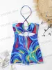 Dames Zwemkleding 2023 Allover Print Uitgesneden Eendelig Badpak Halter Badmode Dames Badpak Dames Zwemmen Zomer Strandkleding Body T240326