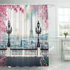 Duschgardiner Eiffel Spring Curtain Paris City Streetlights Flowers Printed Polyester Fabric Waterproof Badrum med krokar