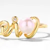 With Side Stones Coating Yellow Gold Pearl Ring Individuality Letter Sterling Silver Girl Opening Trendy Handwear