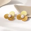 Stud Earrings ANEEBAYH Exquisite Imitation Pearl Flower Stainless Steel Gold Color Dangle Korean Charm Elegant Jewelry Bijoux Femme