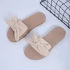 Slippers Women's Bow Decoration Slipper Fashion Solid Color Footwear Ladies Straw Woven Flat Open Toe Large Size Crystal Shoes