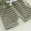 Conjuntos de roupas Criança Meninos Verão 2 PCS Outfit Algodão Bebê Traje Sem Mangas Com Capuz Regatas Listrado Cordão Shorts 0-3Y