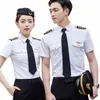 Aviati Pilot White Shirts Men 2024 Summer Short Sleeve Slim Air Force Captain Sted Pilot Uniform Work Cosplay Costume Q8SP#