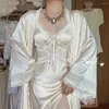Women's Sleepwear French Nightdress Nightgown Retro Sweet Women Leisure Lovely Pajamas Silky Skin-friendly