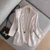 Abiti da donna Blazer Abito dal design a righe di alta qualità per la primavera e l'estate Manica a tre quarti Giacca verde menta Blazer femminile sottile Otl1R