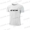 남자 티셔츠 CCM MENS Quick Dry Short Slve Gym Running Moire Wicking Round Neck Tirt Training 운동 체육관 스포츠 셔츠 Tops T240325