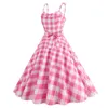 Casual Dresses Women Long Dress Elegant Plaid Flowy Party Summer Sleeveless Backless Cami Vestidos Para Mujer