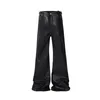 Streetwear Black Wax Leather Strecth Jeans para homens ROPA HOMBRE Baggy Y2K Flare calças de jeans reta de grandes dimensões 52ed#