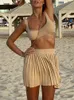 Tossy Summer Sleeveless Tank Top och mini veckade kjol Set Beach Outfits Knit Set Women 2 Piece Sexy Party Dress Suit 240323