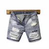 Mężczyzny klasyczne dżinsy w stylu dla letnich dżinsowych szorty Zmartwione projektant z Hole Trendy Streetwear Casual Wear Short Pants J1D7#