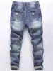 Calças masculinas retas N-stretch Cott Casual Fi Denim rasgadas desgastadas Bleach W Jeans com bloco de cores K7gA #