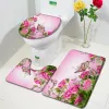 Tapis de bain Rose rouge, ensemble de fleurs naturelles, plantes, papillons, marguerites, moderne, femme, fille, décoration de salle de bain, tapis antidérapant, couverture de couvercle de toilette