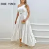 Femmes solide élégant une épaule à volants ourlet évider fermeture éclair Sexy Maxi robes blanches 240320