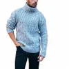 fall/winter New Men's Sweater Casual Solid Color Turtleneck Lg Sleeve Argyle Twist Knitted Pullovers Outdoor Warm Jumpers e2Rs#