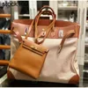 Large Hac Handbag Luxury 50cm Man Totes Designer for Men Toppest Fully Handmade Quality Purse Leather+canvas Wax Line Stitching Wholesale Bk Genuine Leather