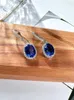 Stud Earrings Fashionable Oval Blue 925 Pure Silver Ear Studs High Carbon Diamond Hook Engagement Jewelry