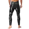 Mens Metallic Shiny Skinny Pants Elastic midja raka byxor DJ Ballroom Dance Leggings For Nightclub Carnivals Rave Party F4SK#