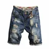 All-match High Street Jeans Uomo Trendy Five Point Beggar Shorts Pantaloni Youth Broken Hole Denim Shorts Capispalla da uomo Dritto R3PQ #