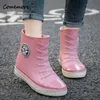 Comemore Womens Green Waterproof Shoes Ladies Pink Fur Rubber Rainshoes Woman Galoshes Designer Mid Calf Winter Rain Boots 240321