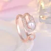 Cluster Ringen QMCOCO Zilver Kleur Dubbeldeks Open Verstelbare Parel Ring Fijne Sieraden Voor Vrouwen Meisje Huwelijksgeschenken 2024 Trendy