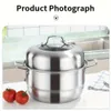1pc Applicable to Induction Cooking, Gas Electric Ceramic Furnace, Thickened Stainless Steel Three-layer Steamer, Used for Steaming Buns, Dumplings, Vegetables,