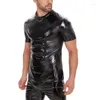 T-shirt da uomo S-5XL T-shirt da uomo in ecopelle PVC Clubwear manica corta effetto bagnato T-shirt lucida Top Costume da discoteca sexy aderente Giacca Top