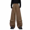 Få High Street Men's Woolen Suit Pants förtjockade metalldekorati Trendiga raka manliga breda benbyxor Pocket Design 9C3782 W4WD#