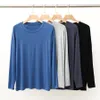 NYA 2024 HERMENS MODAL T-shirt Sleep Tops O-Neck LG Sleeve Elastic Homewear Solid Casual Sleepwear Men kläder Spring Pyjamas P813#