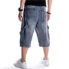 Летняя мужская мульти -карманы грузовой джинсовая ткань хип -хоп широкие джинсы для ног уличный скейтбординг Capris шорты плюс размер 44 46 Q4GU#