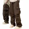 Regular Fit Men Pants Street Style Men's Cargo Pants med flera fickor Löst fit elastisk midja för hiphop fi c5jq#