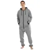 men's Solid Color Onesie Pijama Overseize Zipper V Neck Lg Sleeve Hoodie Sleepwear Rompers Adult Warm Comfortable Homewear R5q9#