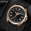 Montres-bracelets YAZOLE Marque Mens Montre De Luxe Rose Or Boîtier En Métal Analogique Quartz Ceinture En Cuir Mode Affaires Mâle Horloge Montre Homme