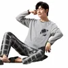 Volledige pure cott pyjama mannen lg mouw pijama set voor mannelijke L-4XL slaap kleding casual nachtjapon nachtkleding man pyjama pak z0te #