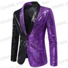 Costumes pour hommes Blazers Blazer à paillettes d'or brillant pour hommes nouveau ajustement mince épissage hommes costume boîte de nuit fête DJ scène chanteur danse spectacle robe Homme T240326