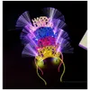 Decoração de festa LED Ano Headband Light Up Fibra Óptica Cabelo Hoop Brilhante Sparky Glitter Headdress Tiaras Decorações de Feriado Drop D Dhumk