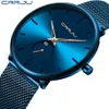 Crrju Fashion Blue Men Watch Top Luxury Brand Minimalist Ultra-Thin Quartz Watchカジュアル防水時計Relogio Masculino X0625191L