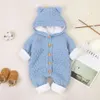 Född babykläder Cardigan Hooded Rompers Autumn Winter Girl Boy Fashion Spädbarn Kostym Kids Toddler Cashmere Knit Jumpsuit 240322