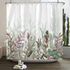 Duschgardiner Vattentät gardin med 12 krokar Färska blommor Blad Plant Printed Bath Polyester Cloth Badrumstillbehör