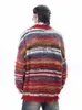 Kolorowy blok w paski Knity SWEAT Cardigan Man Man Fi V-Drock Knitwear Coats High Street unisex harajuku luźne swetry R8Z4#